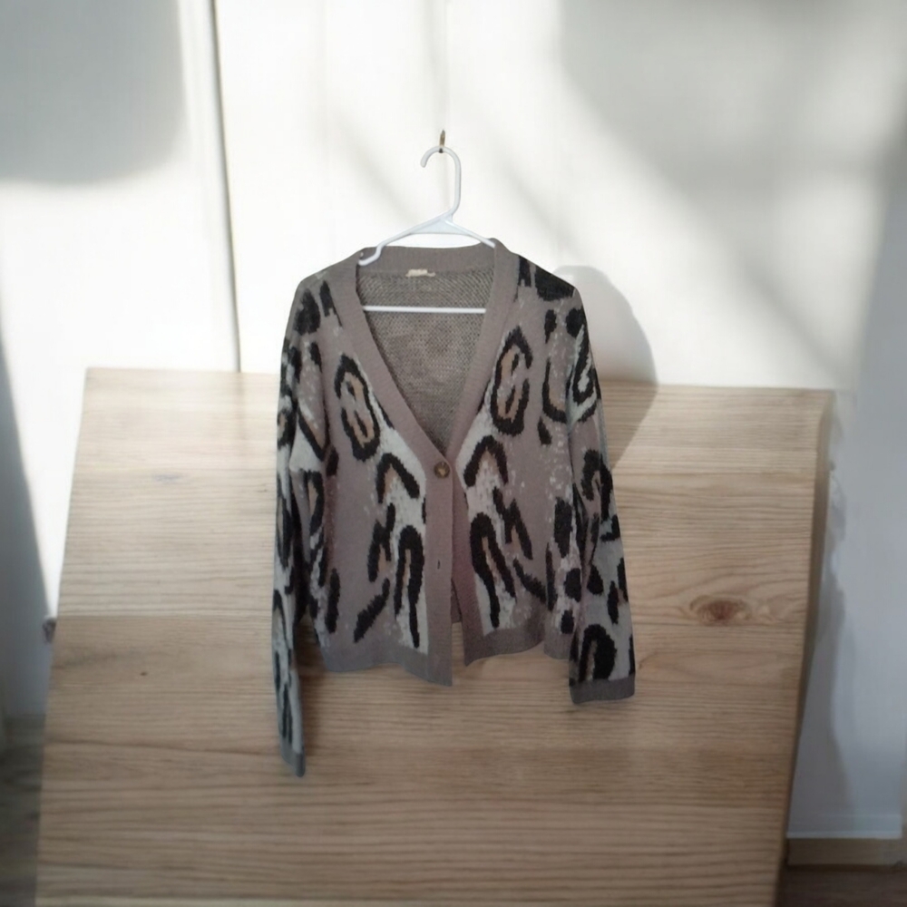 Hem & Thread Animal Print Cardigan - Brown and Black